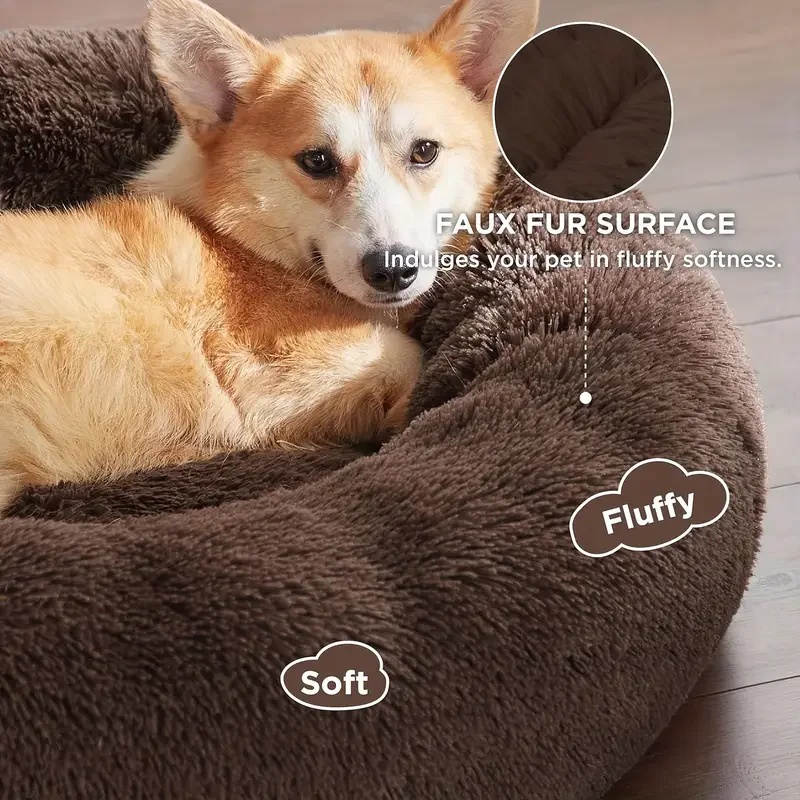 Cozy Washable Round Pet Bed fo - Calming Dog Bed 评论和价格